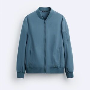 Zara NWT Lightweight Men's Bomber Jacket - Stylish Zip-Up in Blue Size Small